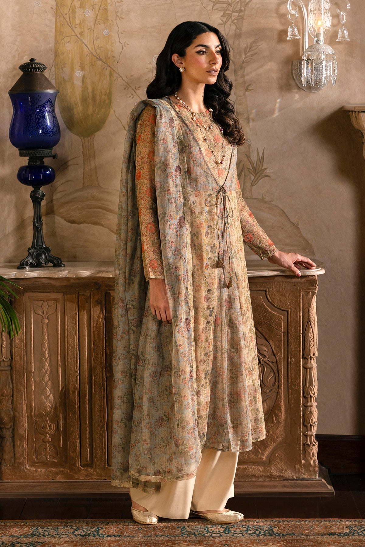 4 Piece - Printed Shimmer Net Suit - MCP1716 - Shop Now at Kayseria