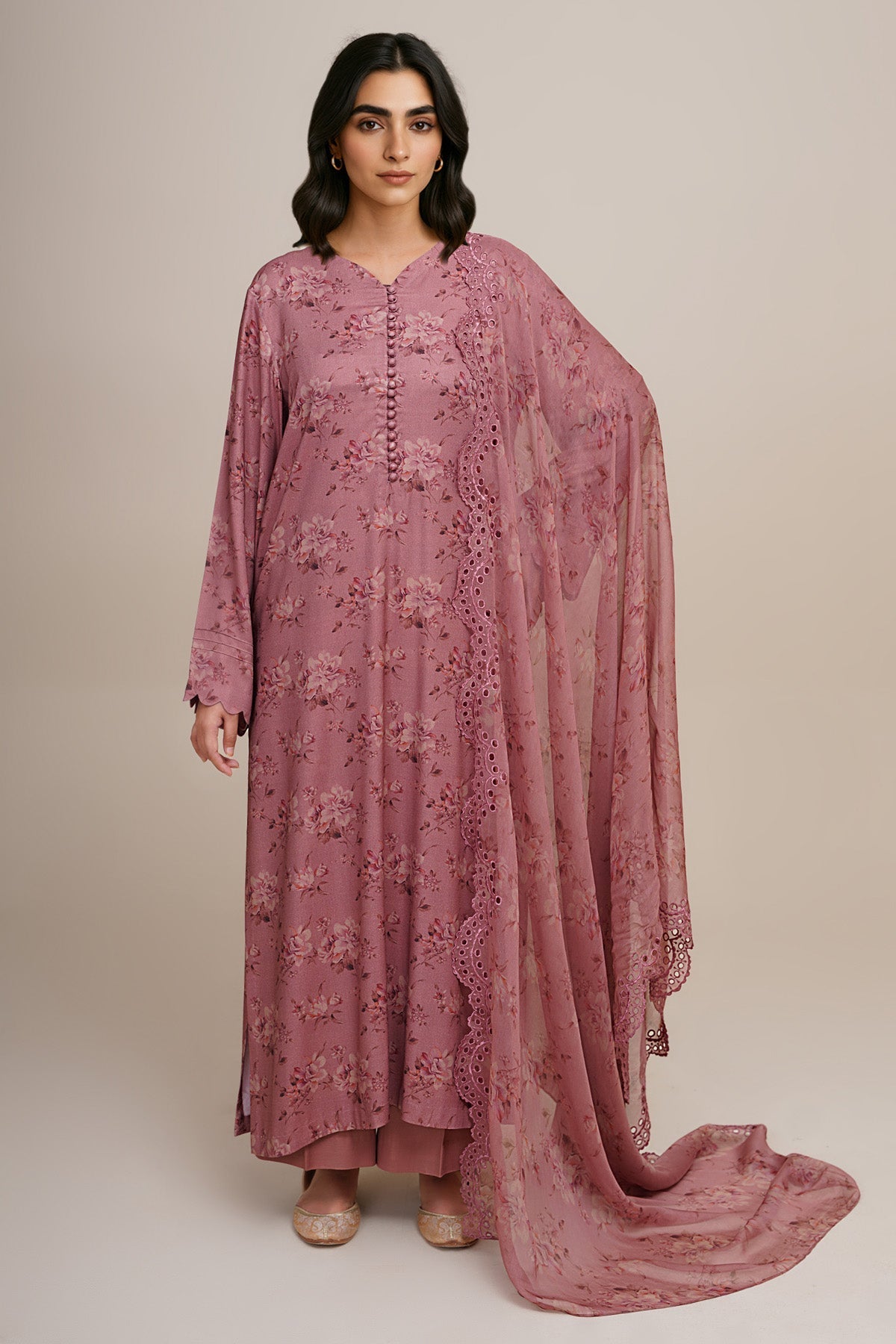 3 Piece - Printed & Embroidered Suit - C6390 - Shop Now at Kayseria