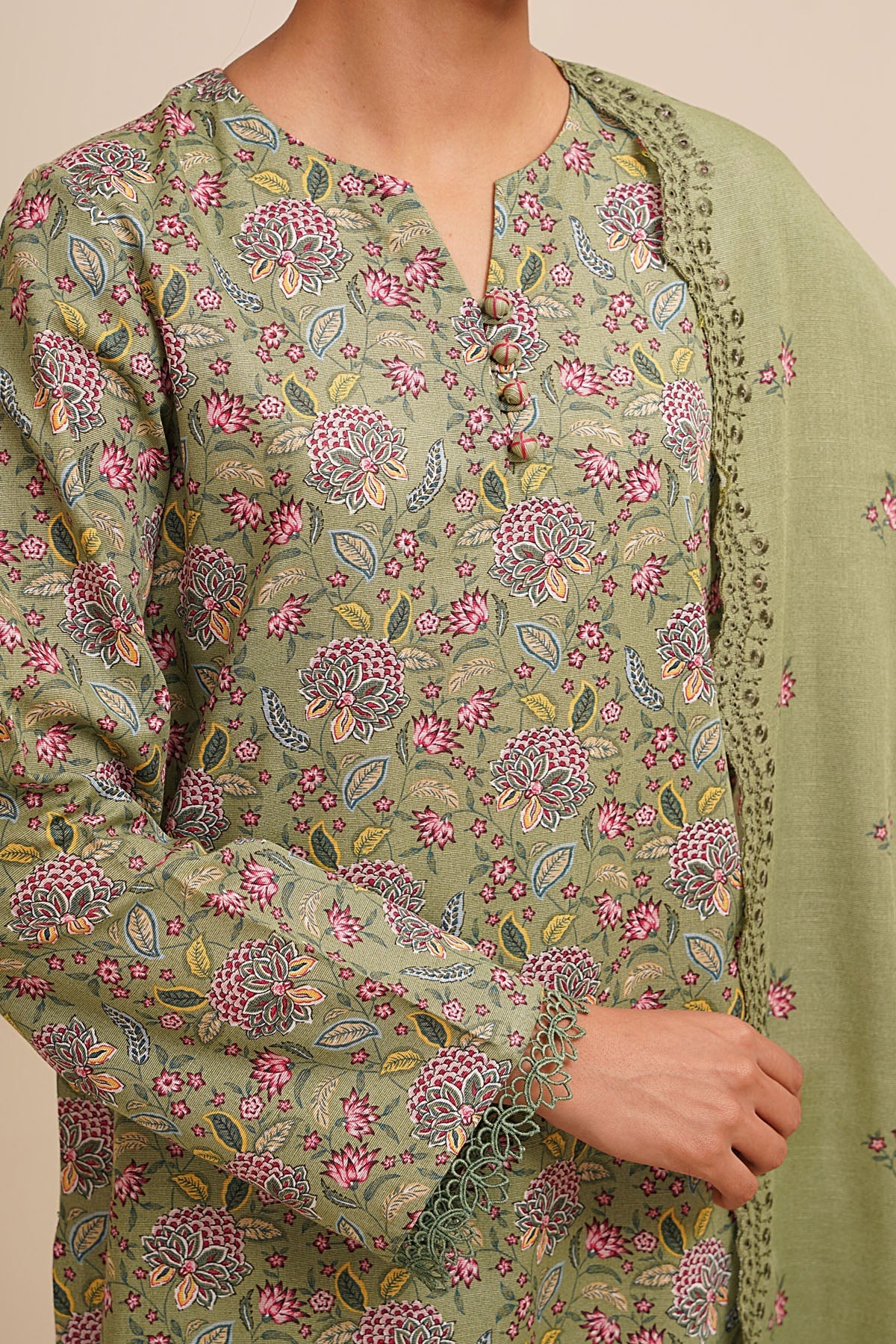 3 Piece - Printed & Embroidered Suit - C6457 - Shop Now at Kayseria