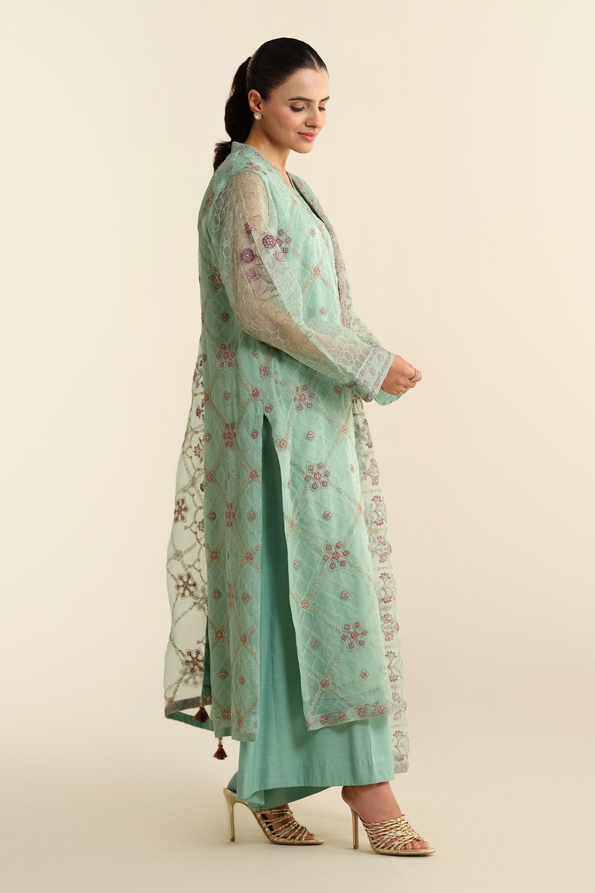 3 Piece - Embellished Pure Organza Suit - E1428-2 - Shop Now at Kayseria