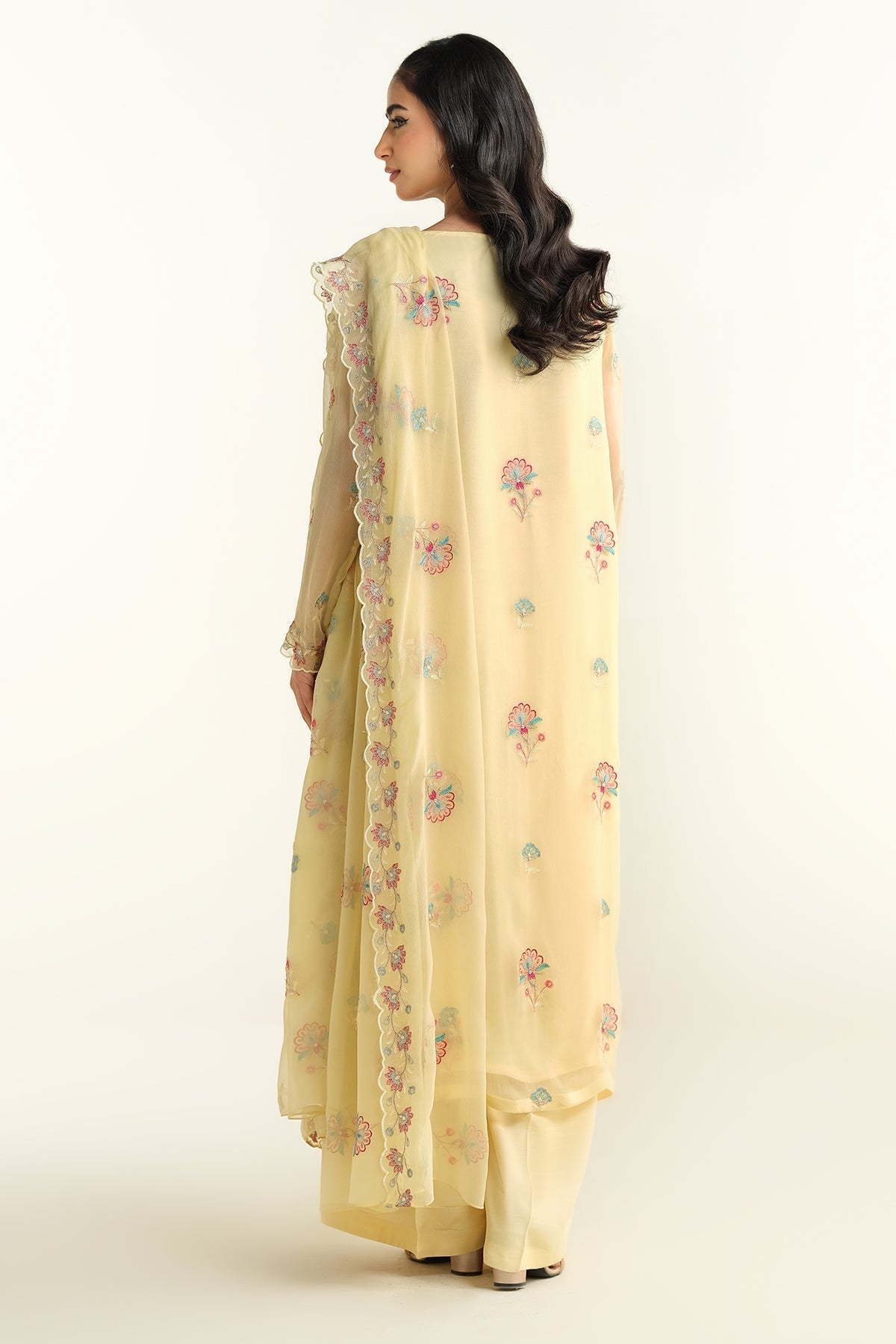 3 Piece - Embroidered & Embellished Bamber Chiffon Suit - E1651 - Shop Now at Kayseria