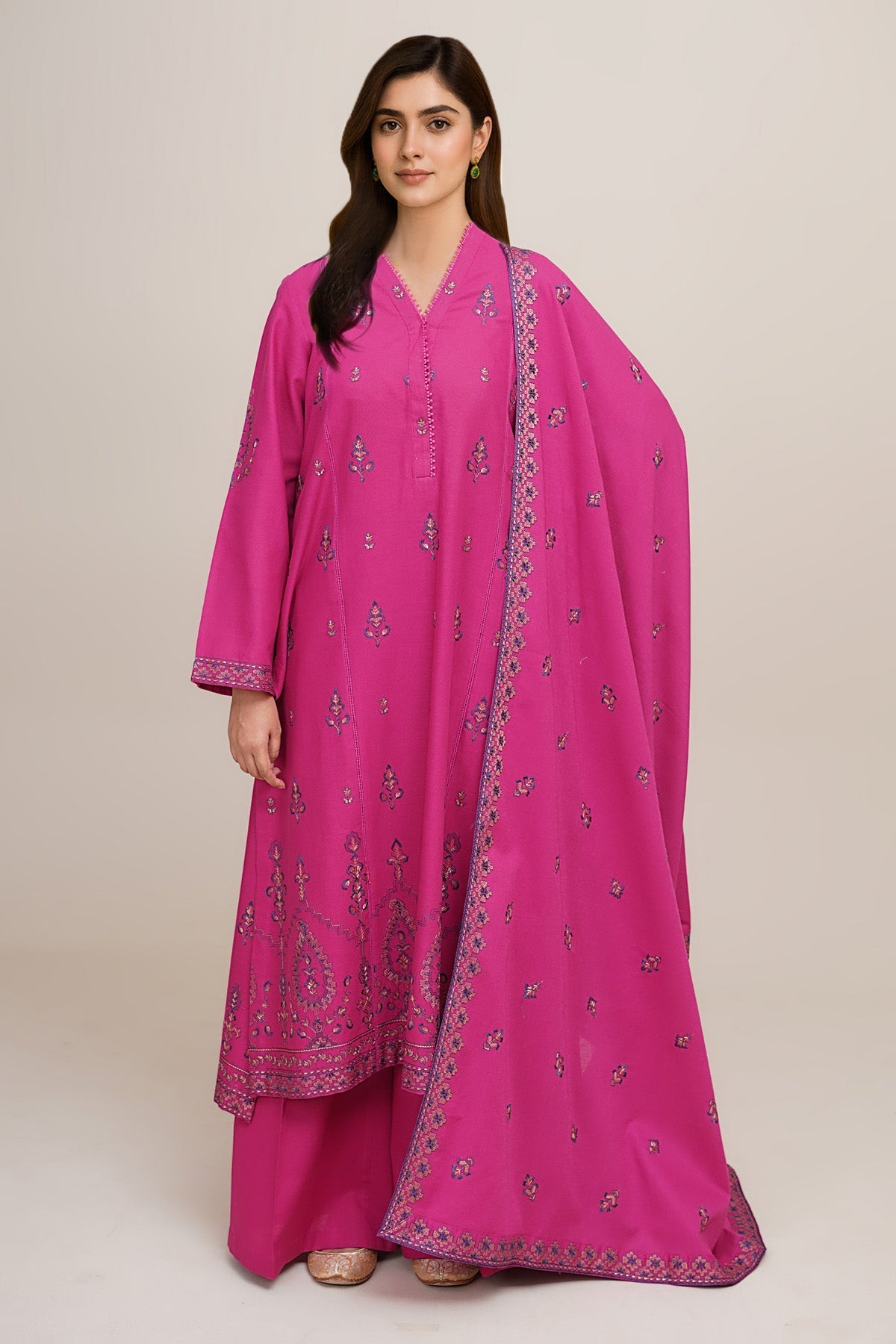 3 Piece - Embroidered Khaddar Suit - E1755 - Shop Now at Kayseria