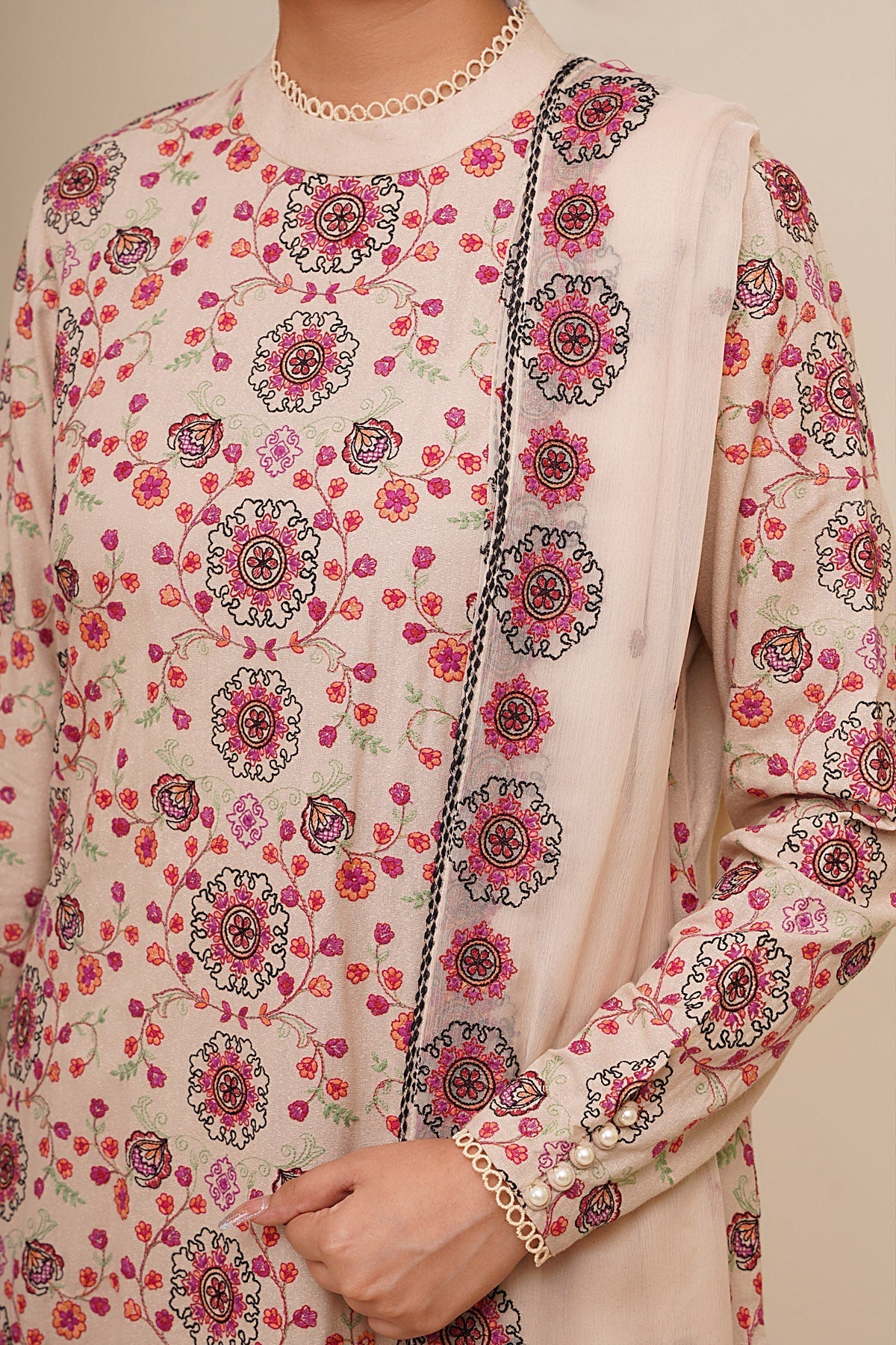 3 Piece - Embroidered Viscose Karandi Suit - E1770 - Shop Now at Kayseria