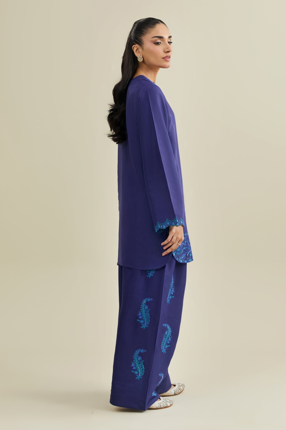 2 Piece - Embroidered Raw Silk Suit - KPS25-P3505 - Shop Now at Kayseria